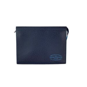 Louis Vuitton Pochette Voyage MM Taiga Dark Blue Leather Hand Bag Limited